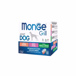 Monge Dog Grill Lazac, Sertés és Bárány nedveseledel kutyáknak 12x100g